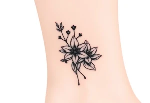Hexagon Leo larkspur and water lilies tattoo idea