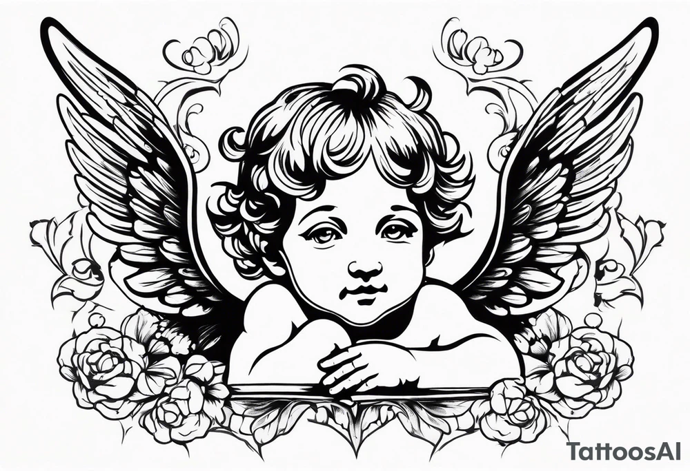 one putti with wings smiling tattoo idea