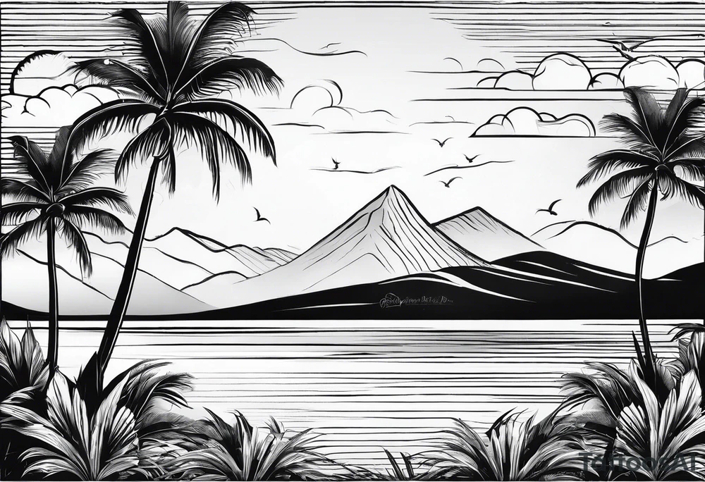fine line beach landscape on upper arm with palm trees tattoo idea fine line beach landscape on upper arm with palm trees tattoo idea