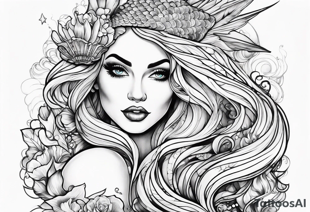 Mermaid pin up style tattoo idea