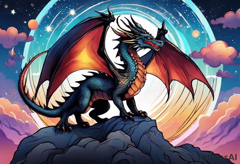 Dragon cute, celestial, cross tattoo idea