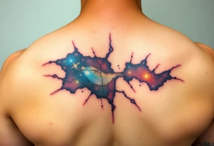 Beautiful and epic 3d milky way that appears to be coming out of the skin tattoo idea