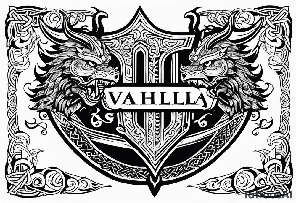 Valhalla sword shield viking ship dragon head tattoo idea Valhalla sword shield viking ship dragon head tattoo idea