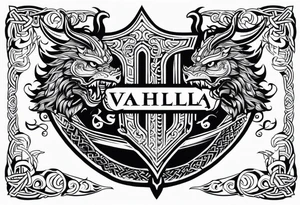 Valhalla sword shield viking ship dragon head tattoo idea