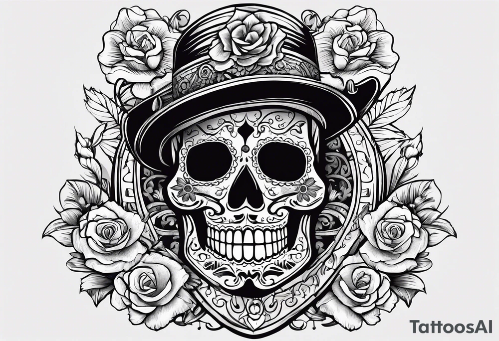 Mexico day of dead , rectangle, man skeleton tattoo idea