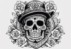 Mexico day of dead , rectangle, man skeleton tattoo idea
