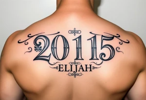 a powerful majestic set of ROMAN NUMERALS equalling the year 2015, with an elegant name of ELIJAH placed within the center of the roman numerals tattoo idea