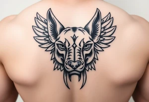 muscle Egyptian Anubis god face in Egypt style dog face tattoo idea