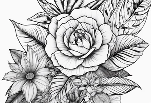 full arm sleeve tattoo with jungle plants and flowers tattoo idea