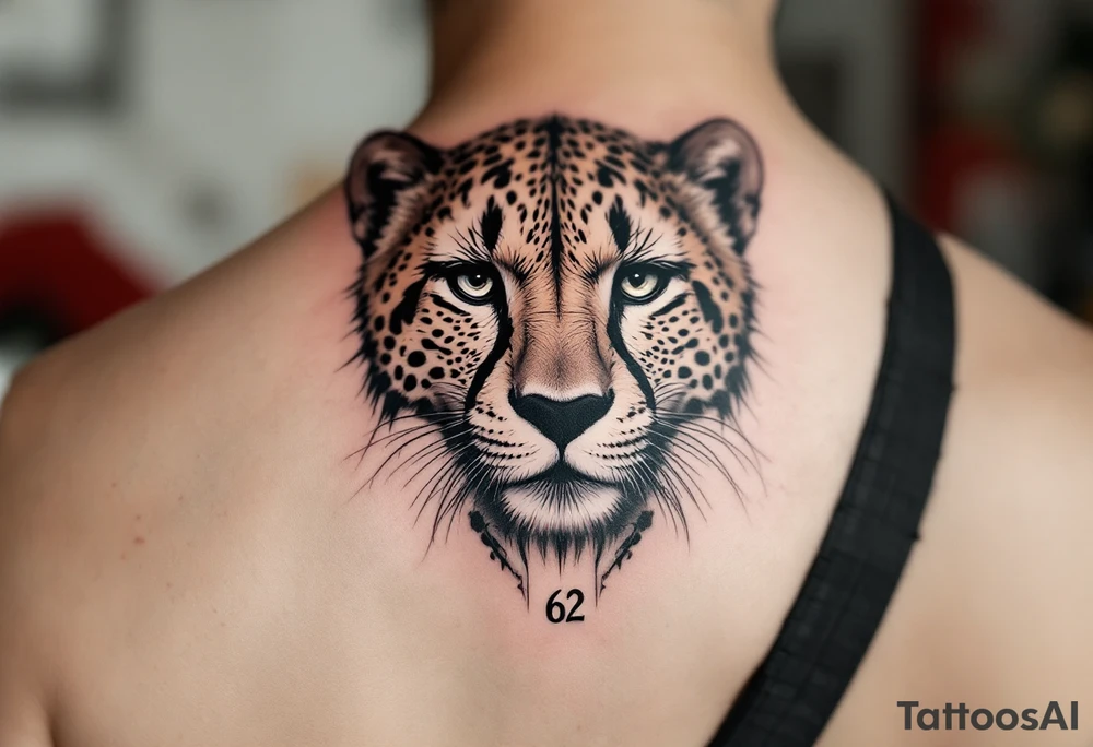 cool cheetah tattoo with the number 62 tattoo idea