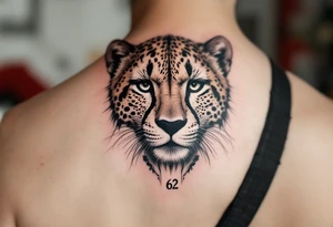 cool cheetah tattoo with the number 62 tattoo idea