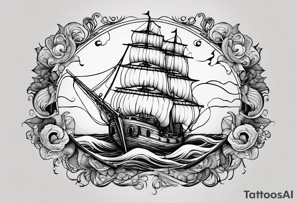 I apologize for that! Let's refine the approach to create a more authentic and detailed tattoo design. I'll focus on creating a design that better aligns with the artistic style and complexity of a full-sleeve tattoo.

Here's a new approach:

1. **Detailed Kraken and Boat**: Create a more realistic and intricate depiction of the Kraken and the boat.
2. **Tentacle and Skull**: Design the tentacles with a focus on wrapping around the arm and interacting with a detailed skull.
3. **Text Integration**: Integrate the text "Dead men" and "Tell no tales" in a style fitting the tattoo theme. tattoo idea
