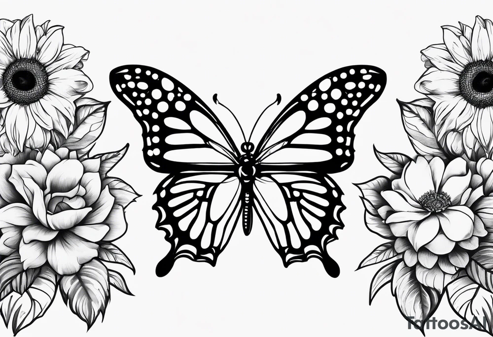 Paw print, fower rose, sunflower, butterfly tattoo idea
