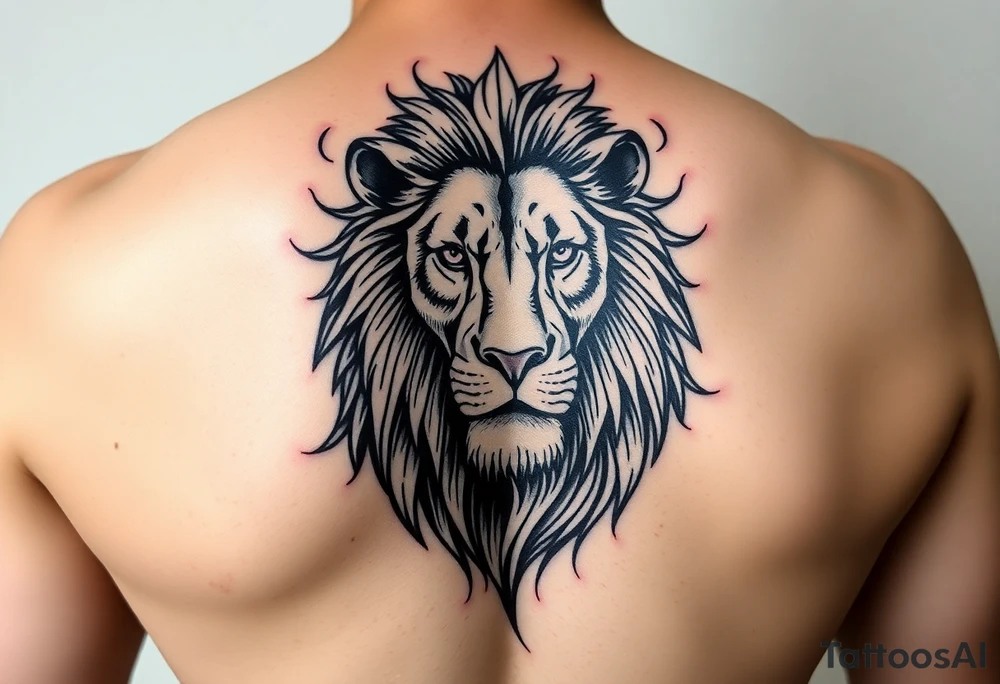lion with a crown, surrounded by big boob's tattoo idea