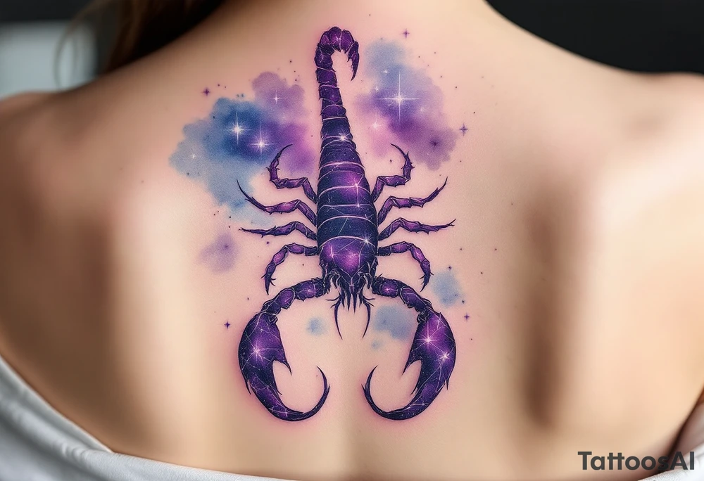 The Scorpius star constellation slashes across the night sky like a glowing violet scorpion tail ready to strike tattoo idea