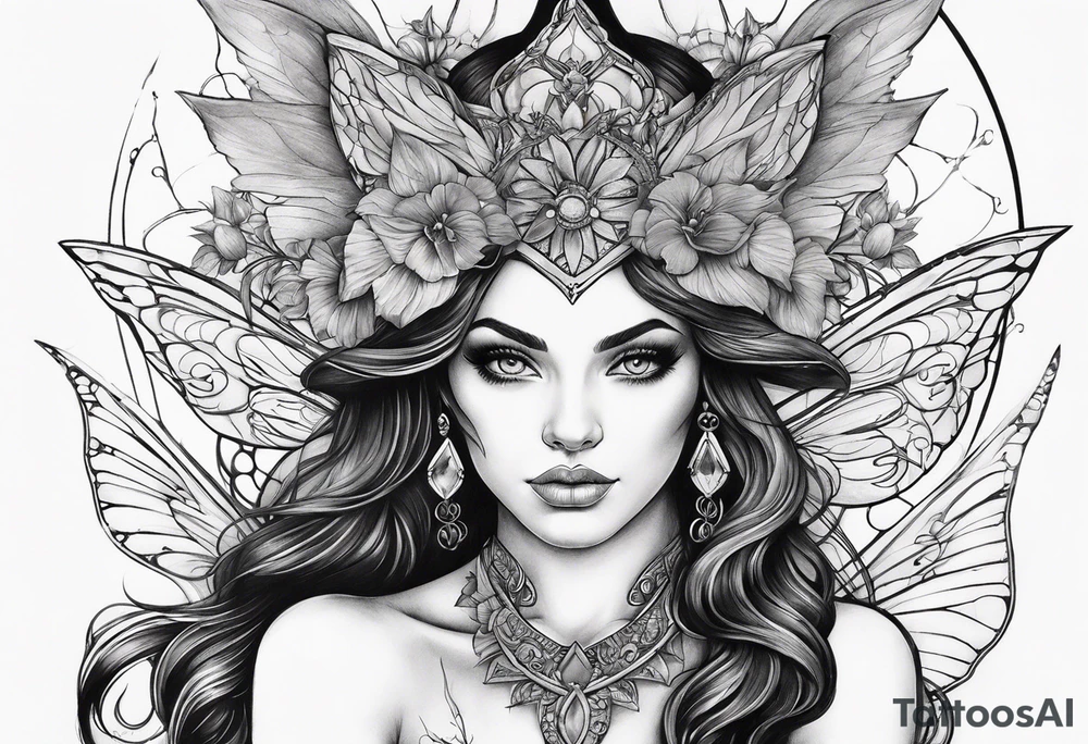 A fairy/witch with a Lot of collors, make It look mystic and really colorful tattoo idea