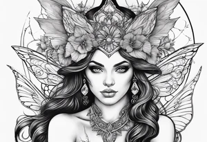 A fairy/witch with a Lot of collors, make It look mystic and really colorful tattoo idea
