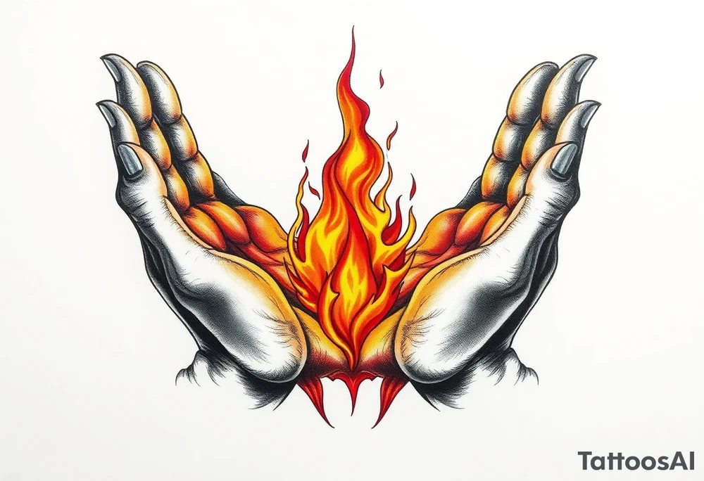Fire between hands tattoo idea