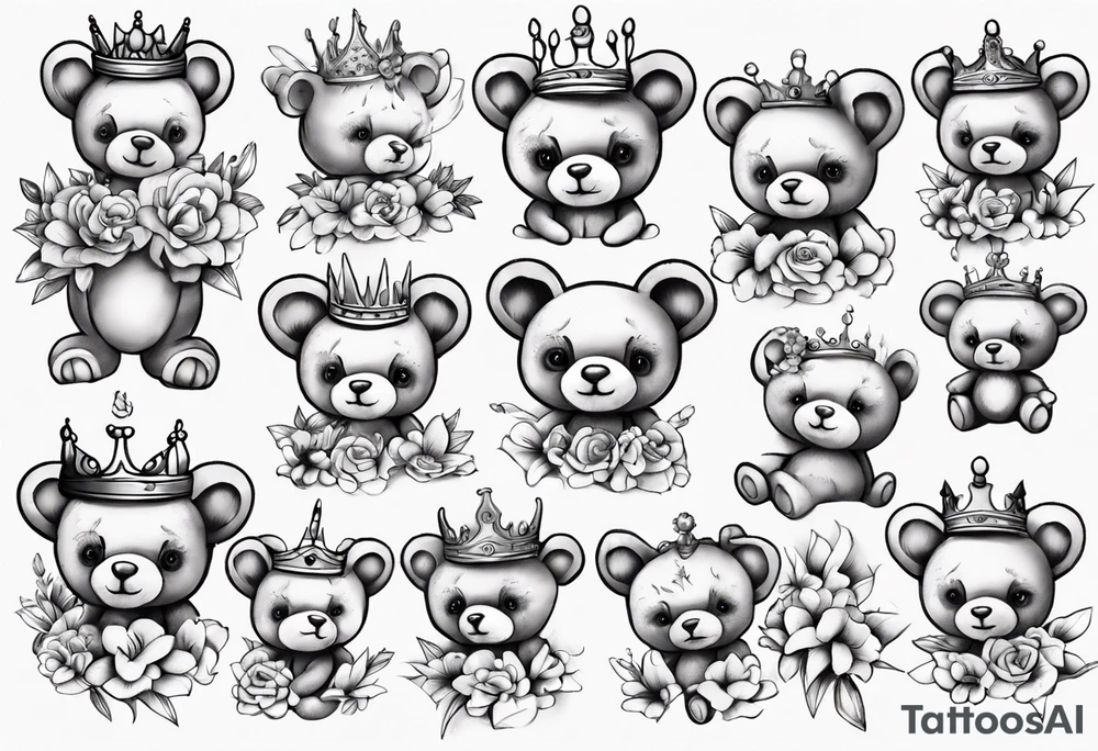 Lily crown teddy bear tattoo idea