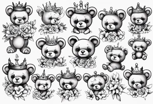 Lily crown teddy bear tattoo idea