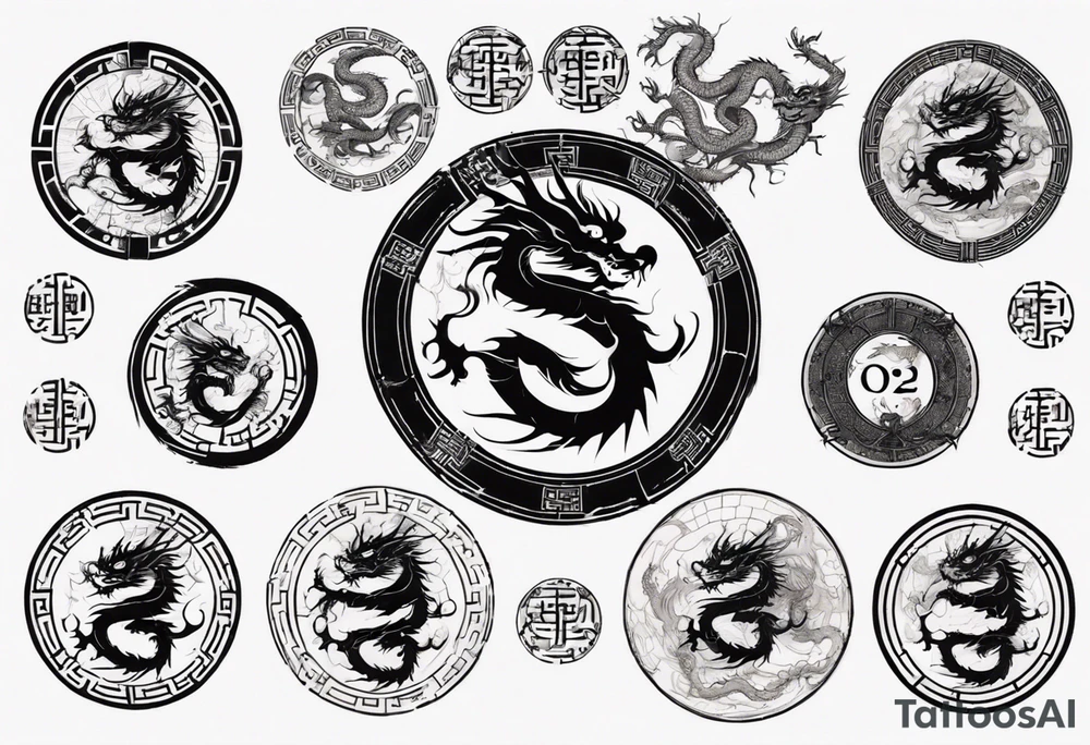 Chinese dragon in a circular shape with "02.03" written on its skin tattoo idea