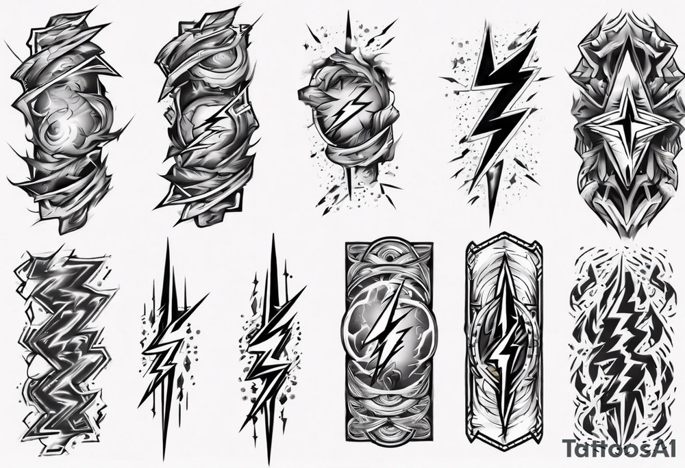 forearm sleeve lightning and clouds pattern tattoo idea