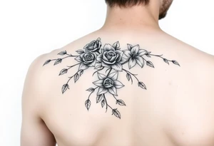 Arm tattoo Orchard vines with roses and lilies tattoo idea
