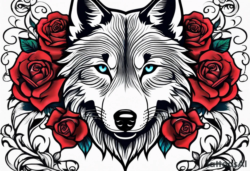 Wolf with rose tattoo idea