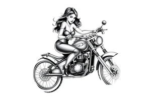 woman on a motorcycle combined with a gambling theme all sleeve tattoo idea