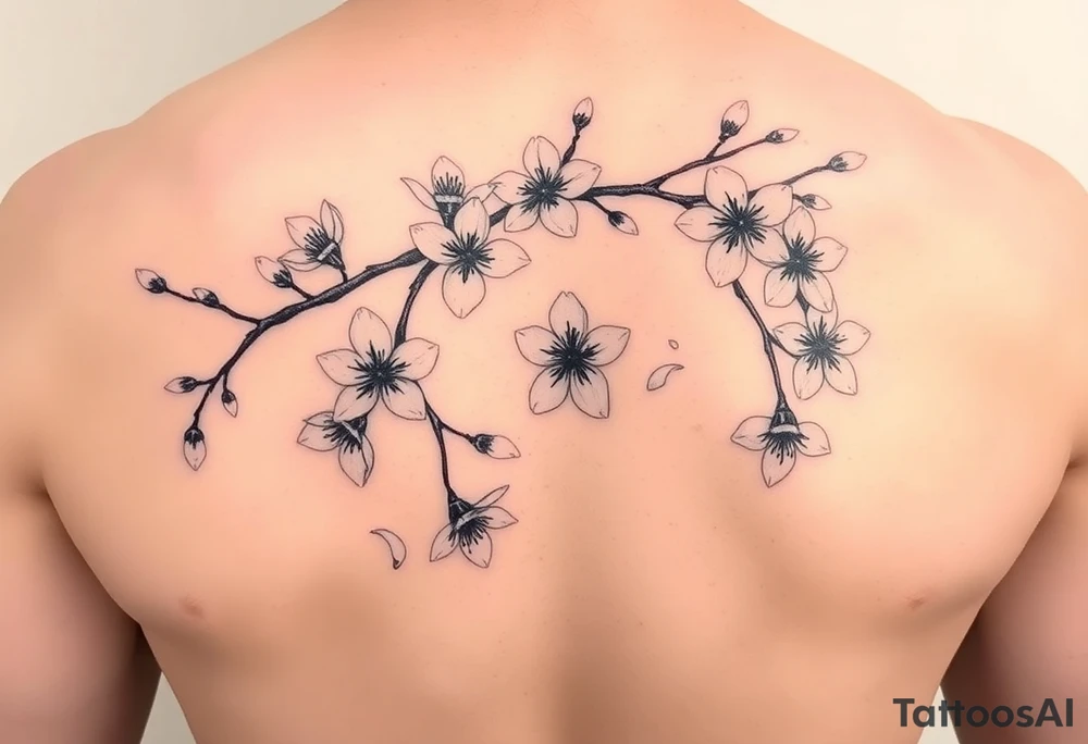 delicate cherry blossoms swirling in spring breeze with petals tattoo idea