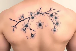 delicate cherry blossoms swirling in spring breeze with petals tattoo idea