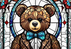 Teddy bear with bow tie stained glass tattoo idea