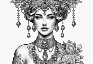 baroque vector on my neck going down & across my shoulders with a gem in the middle of my neck tattoo idea