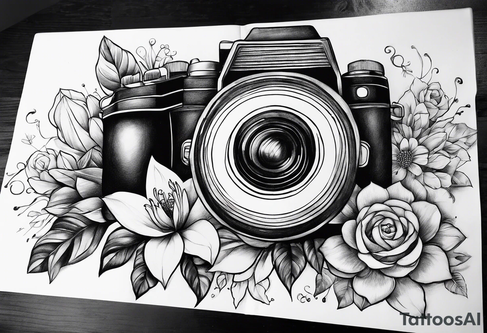 Flower, camera, book tattoo idea