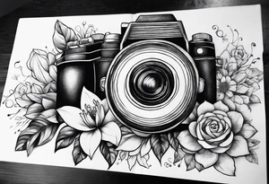 Flower, camera, book tattoo idea