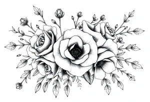 vintage bouquet of wild roses and meadow flowers with morning dew tattoo idea
