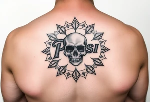 "Pepsi logo deconstructed into a sand mandala. Pixelated skull in center. Black and red ink, sacred geometry style, symmetrical." tattoo idea