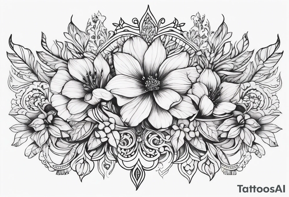 small long ornate floral sternum tattoo tattoo idea
