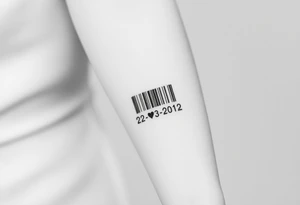 minimalist barcode with the couple’s wedding date (22 - 03 - 2012) hidden in the numbers under barcode with heart tattoo idea