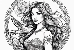 Mermaid holding hummingbird tattoo idea