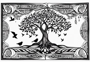 Tree of life with birds, birthdate tattoo idea