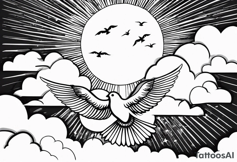 doves and sunrays across the clouds tattoo idea