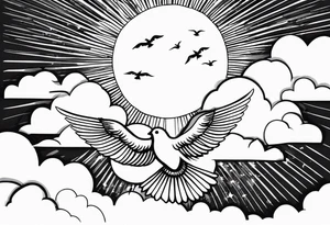 doves and sunrays across the clouds tattoo idea