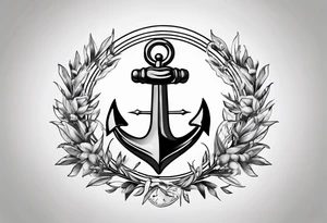 A selucid style anchor on top of a compass and a olive branch wreathe wrapped around the compass tattoo idea
