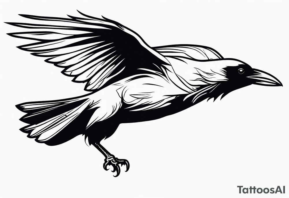 Dramatic Raven in Flight tattoo idea