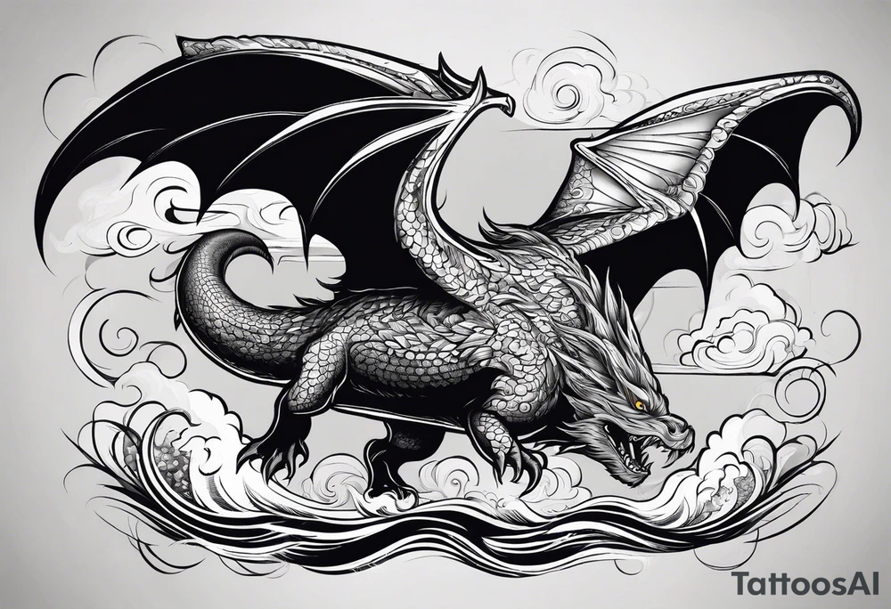 Loch Nes monster flying in the sky tattoo idea