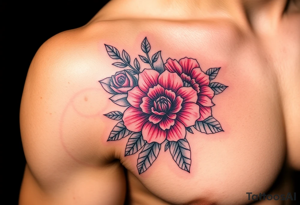 Rose and Chrysanthemum bouquet tattoo tattoo idea