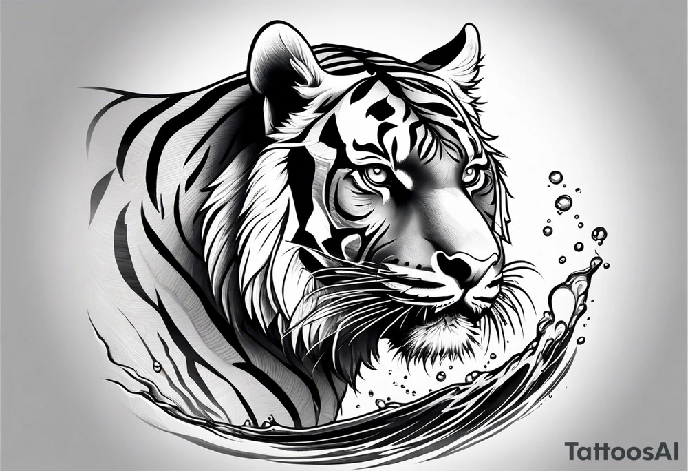 minimalist tiger near water tattoo idea