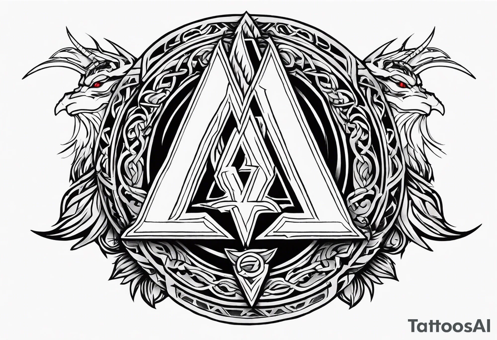 Valhalla sword shield dragon axe Valknut fire tattoo idea Valhalla sword shield dragon axe Valknut fire tattoo idea