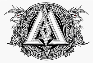 Valhalla sword shield dragon axe Valknut fire tattoo idea
